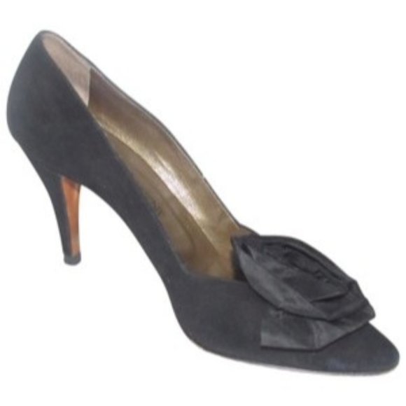 Saint Laurent RETRO Mod Black Suede w Chiffon Rose - Picture 1 of 10